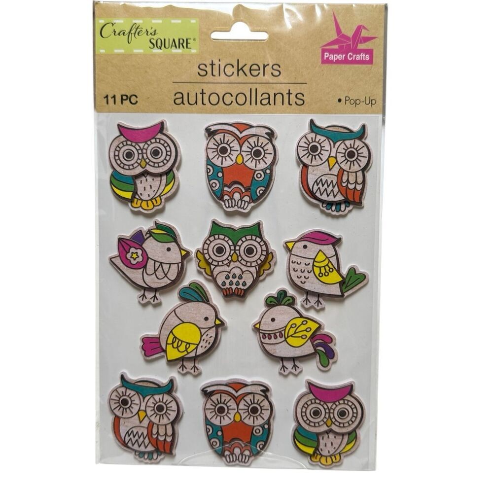 Crafters square pop up owl and bird stickers 11pc NEW